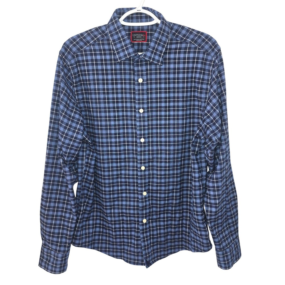 UNTUCKit Melville Blue Plaid Button Down Shirt Mens Medium Regular Fit 40959